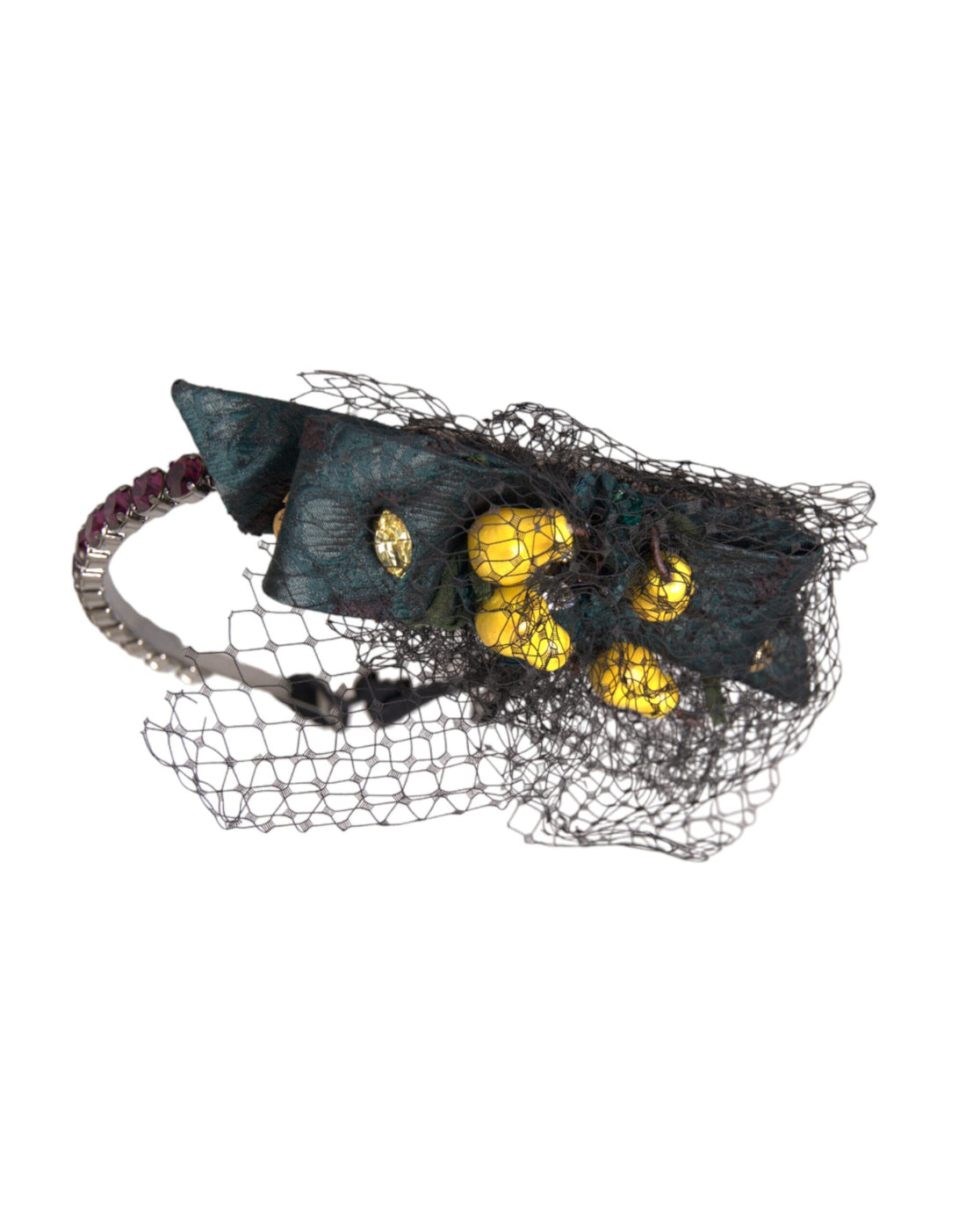 Dolce &amp; Gabbana Black Lemons Sicily Purple Crystal Net Headband Diadem