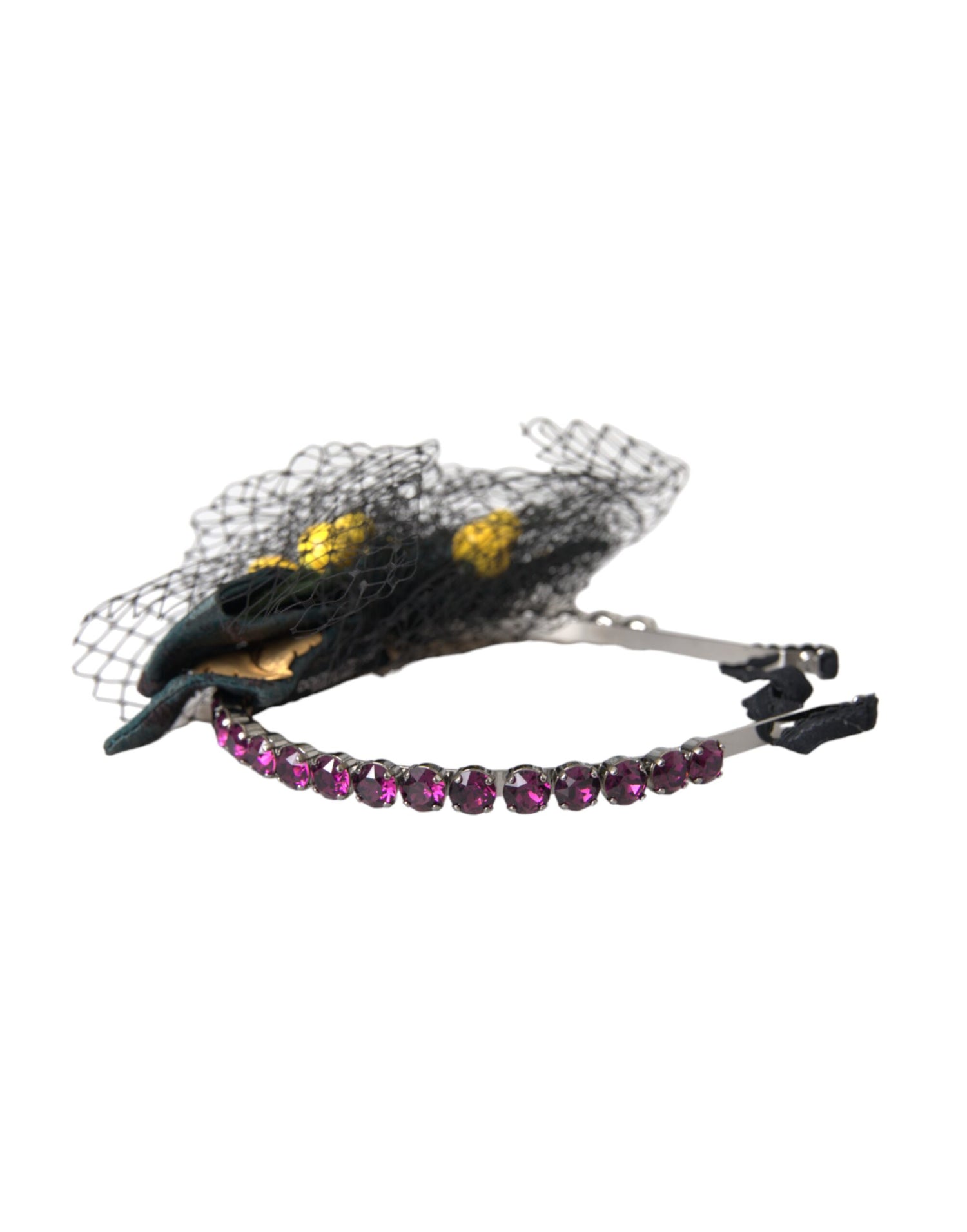 Dolce &amp; Gabbana Black Lemons Sicily Purple Crystal Net Headband Diadem