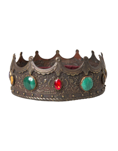 Dolce &amp; Gabbana Bronze Brass Multicolor Crystal Crown Tiara Hat