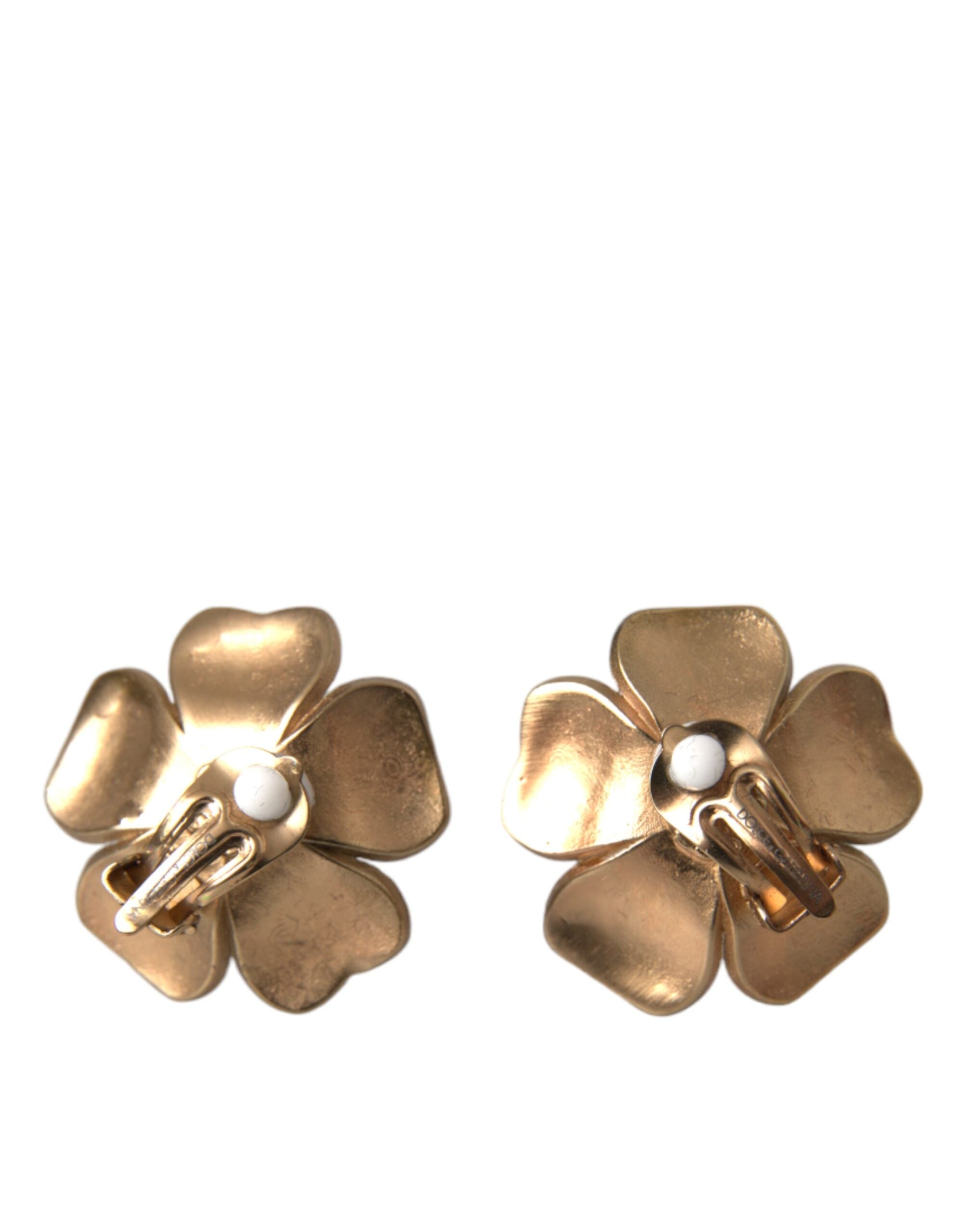 Dolce &amp; Gabbana Gold Tone Maxi Faux Pearl Floral Clip-on Jewelry Earrings