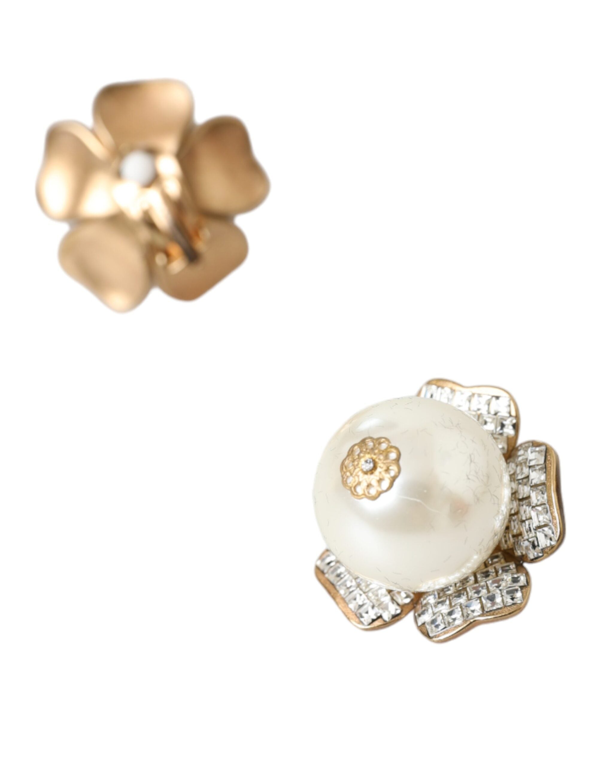 Dolce &amp; Gabbana Gold Tone Maxi Faux Pearl Floral Clip-on Jewelry Earrings