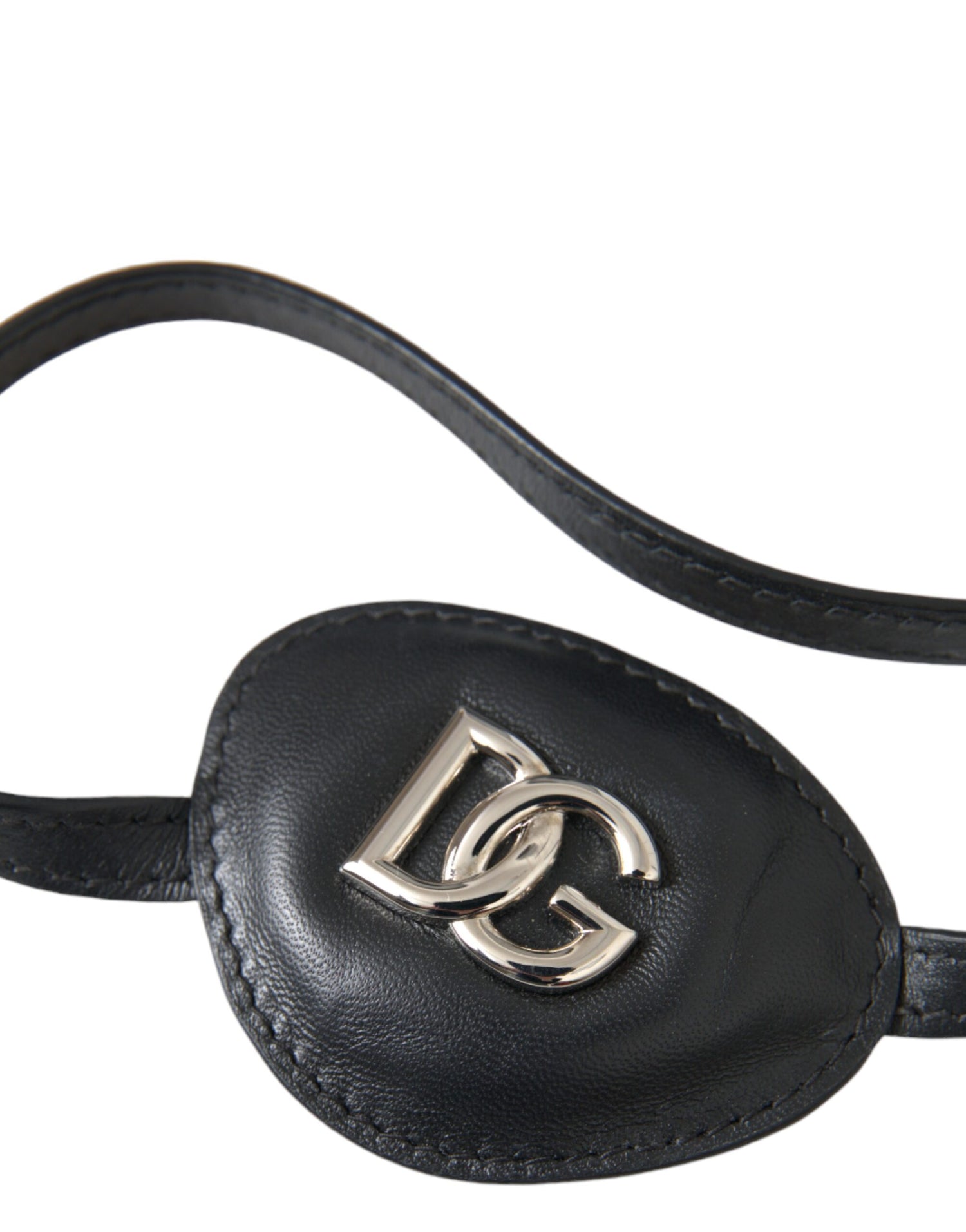 Dolce &amp; Gabbana Black Calfskin Leather Metal DG Logo Eye Patch