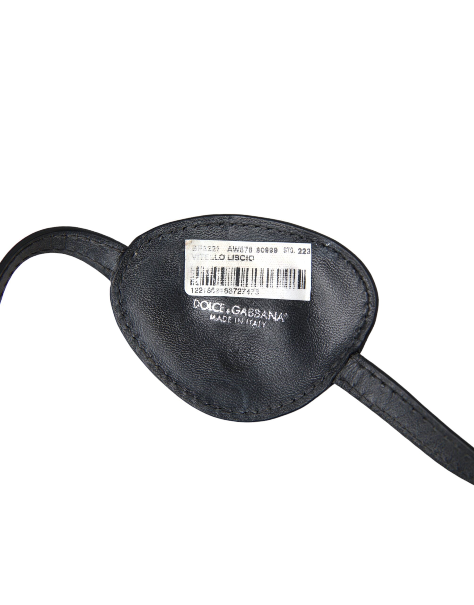 Dolce &amp; Gabbana Black Calfskin Leather Metal DG Logo Eye Patch