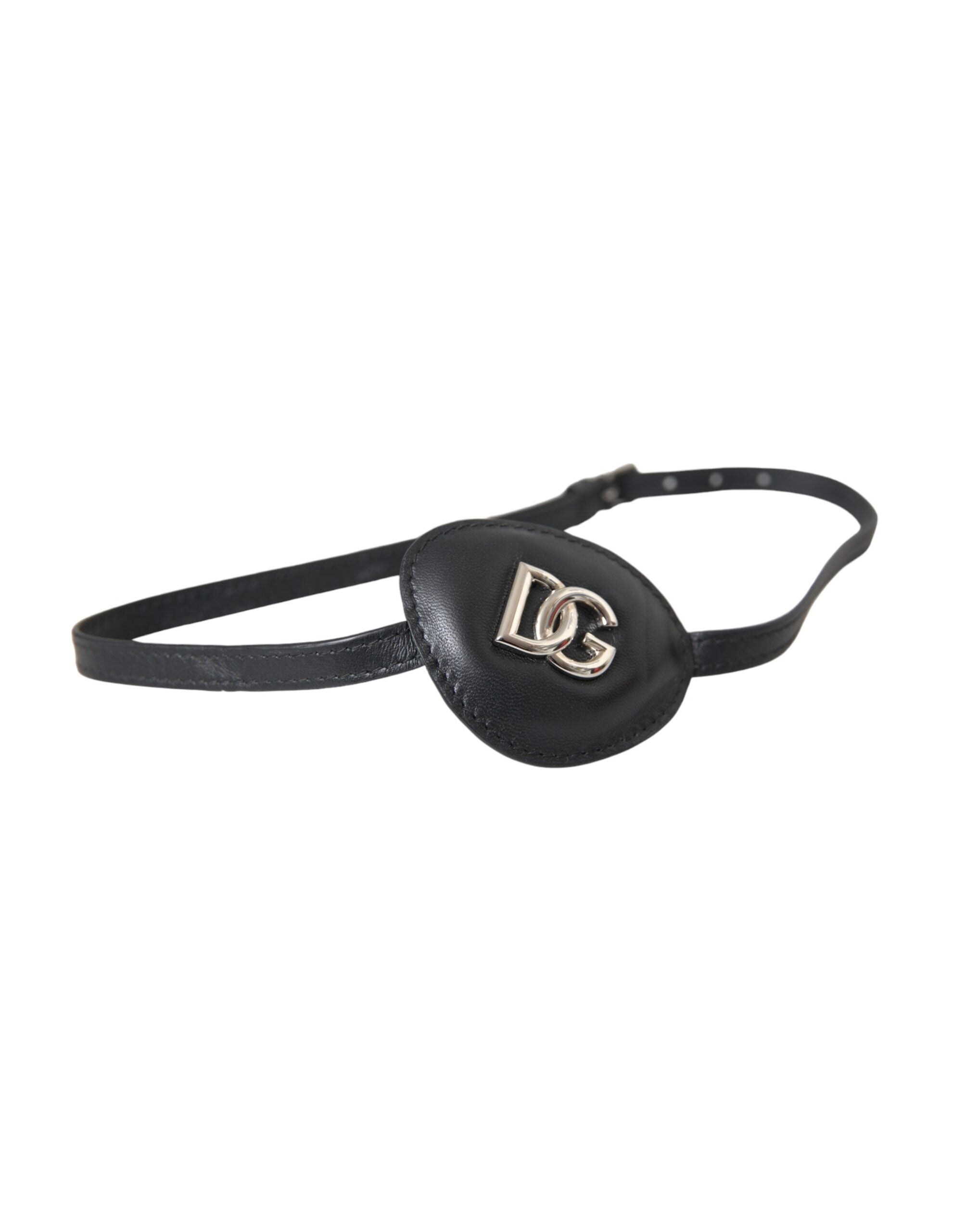 Dolce &amp; Gabbana Black Calfskin Leather Metal DG Logo Eye Patch