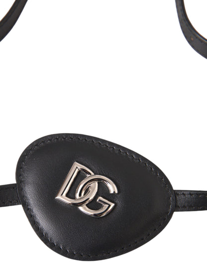 Dolce &amp; Gabbana Black Calfskin Leather Metal DG Logo Eye Patch