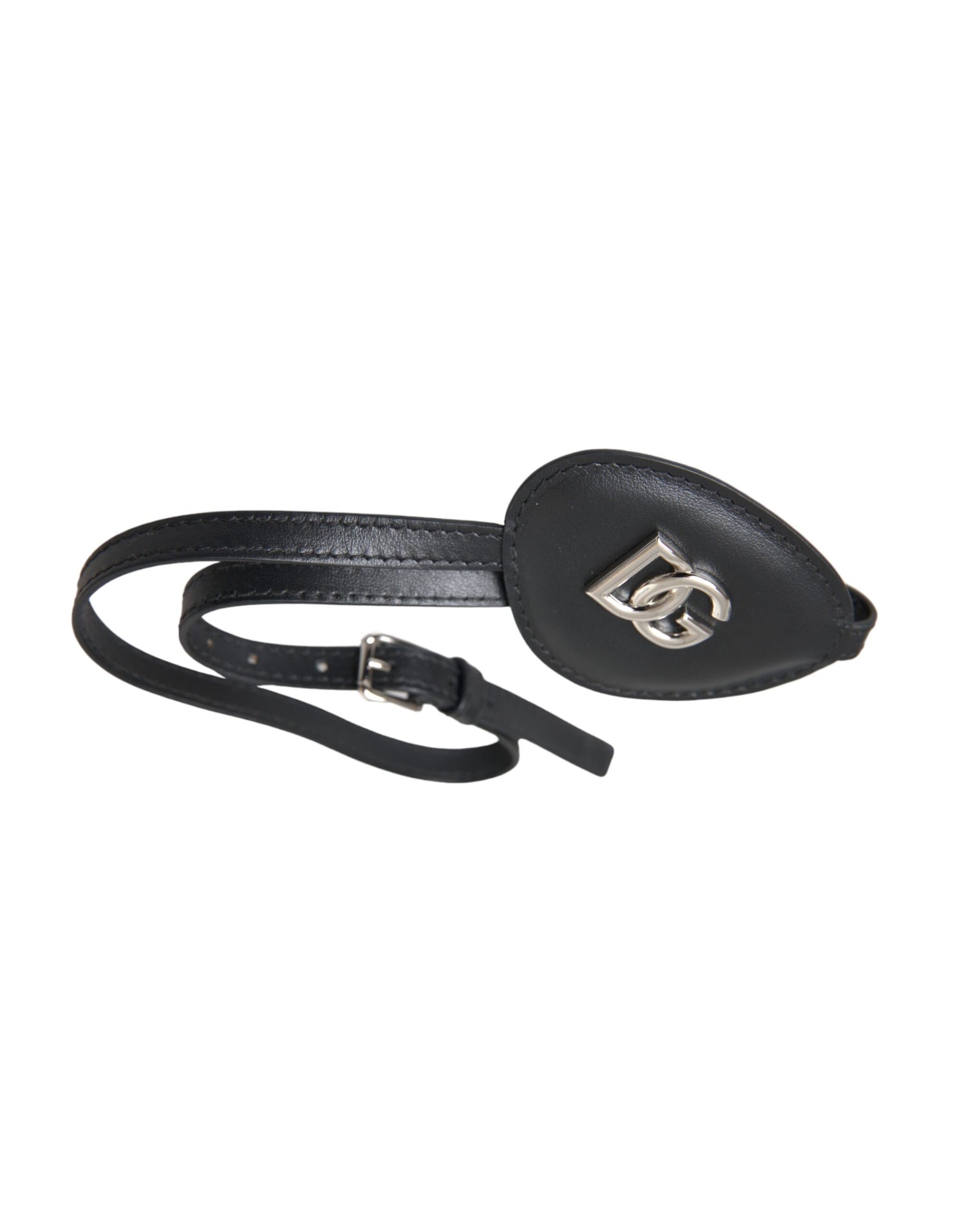 Dolce &amp; Gabbana Black Calfskin Leather Metal DG Logo Eye Patch