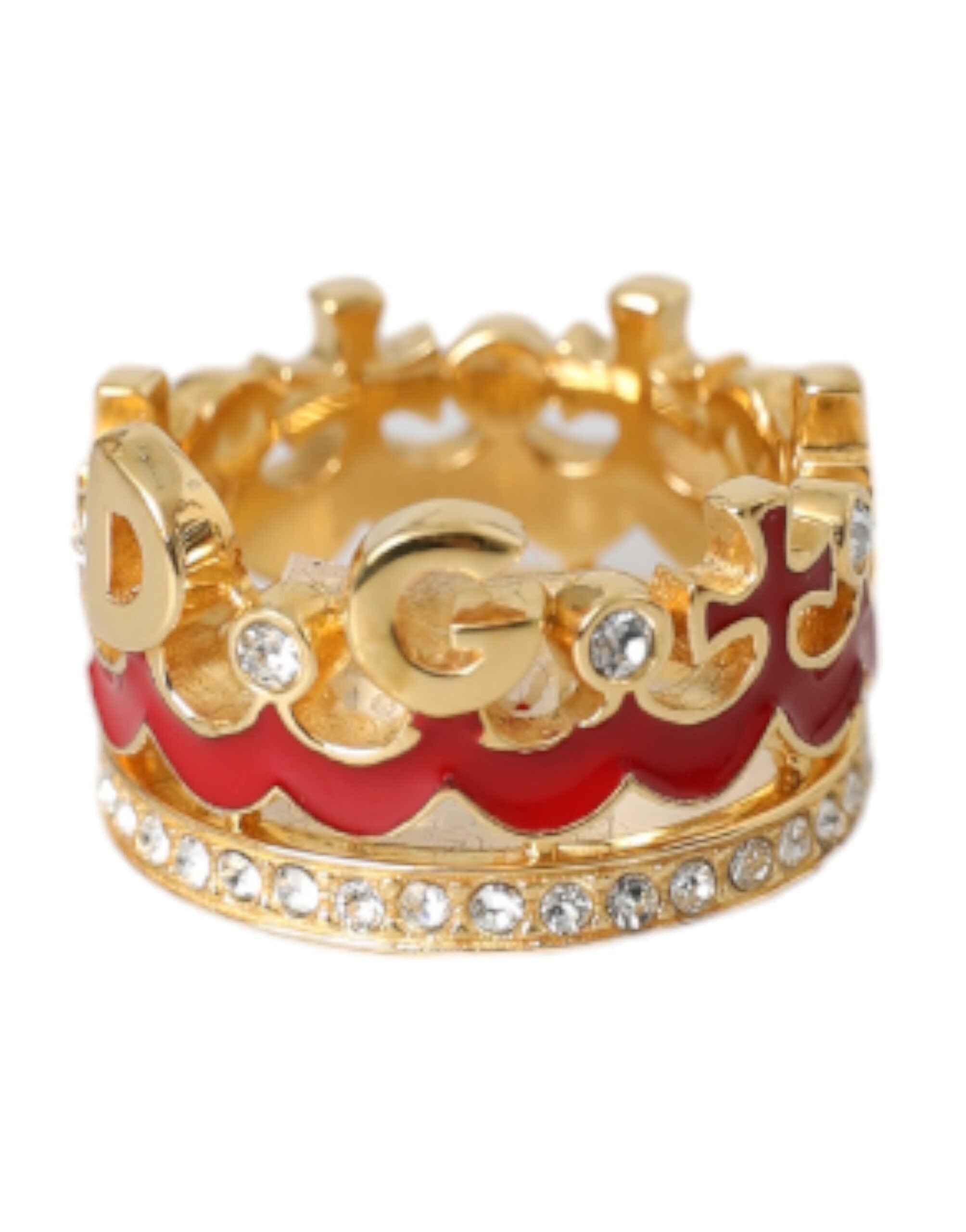 Dolce &amp; Gabbana Gold Tone BrassCrystal Enamel DG CROWN Statement Ring