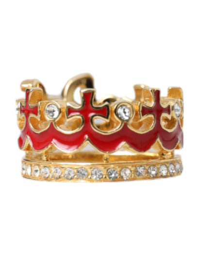 Dolce &amp; Gabbana Gold Tone BrassCrystal Enamel DG CROWN Statement Ring