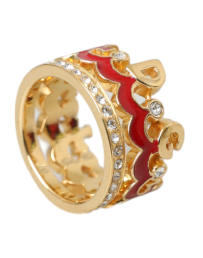 Dolce &amp; Gabbana Gold Tone BrassCrystal Enamel DG CROWN Statement Ring