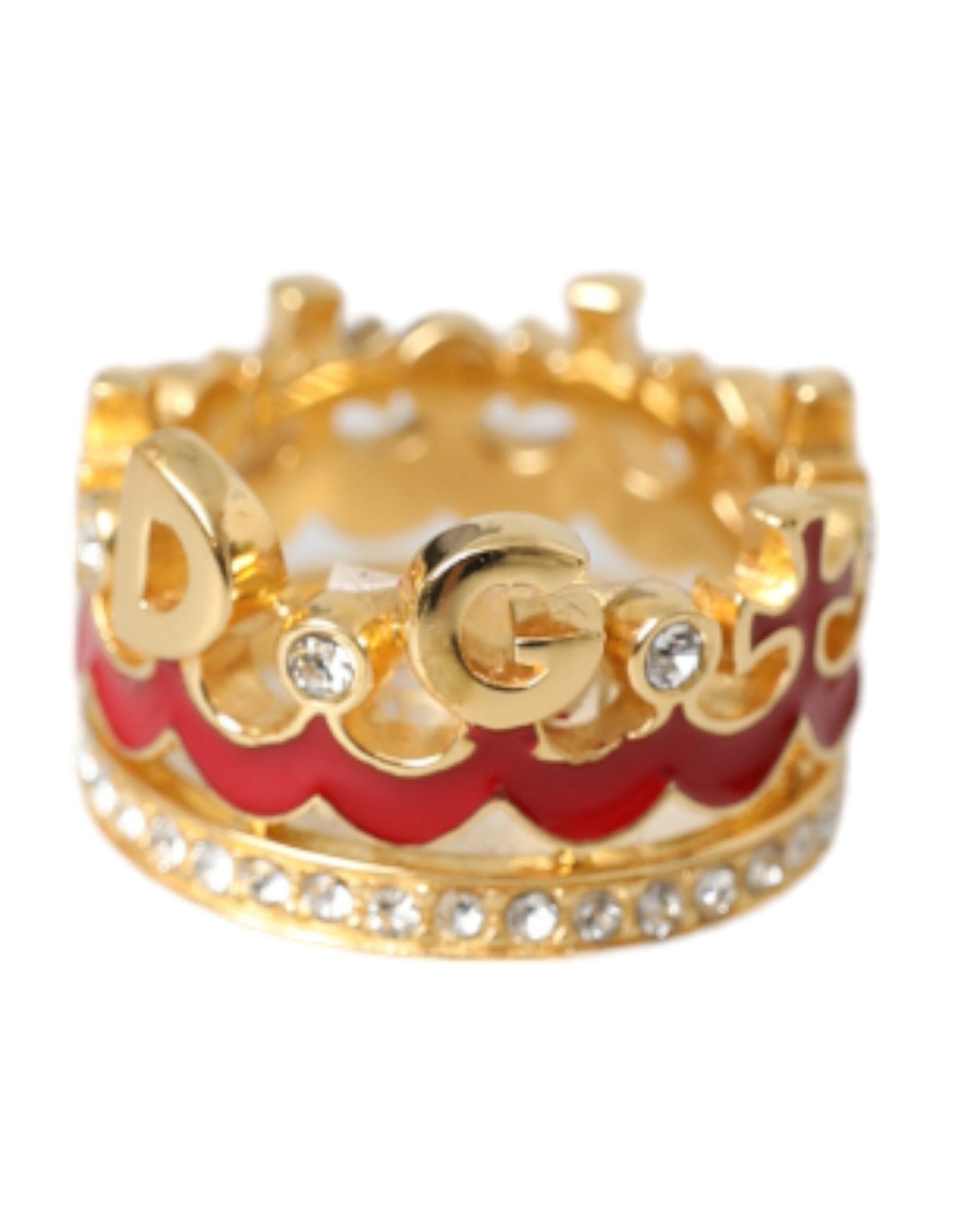 Dolce &amp; Gabbana Gold Tone BrassCrystal Enamel DG CROWN Statement Ring