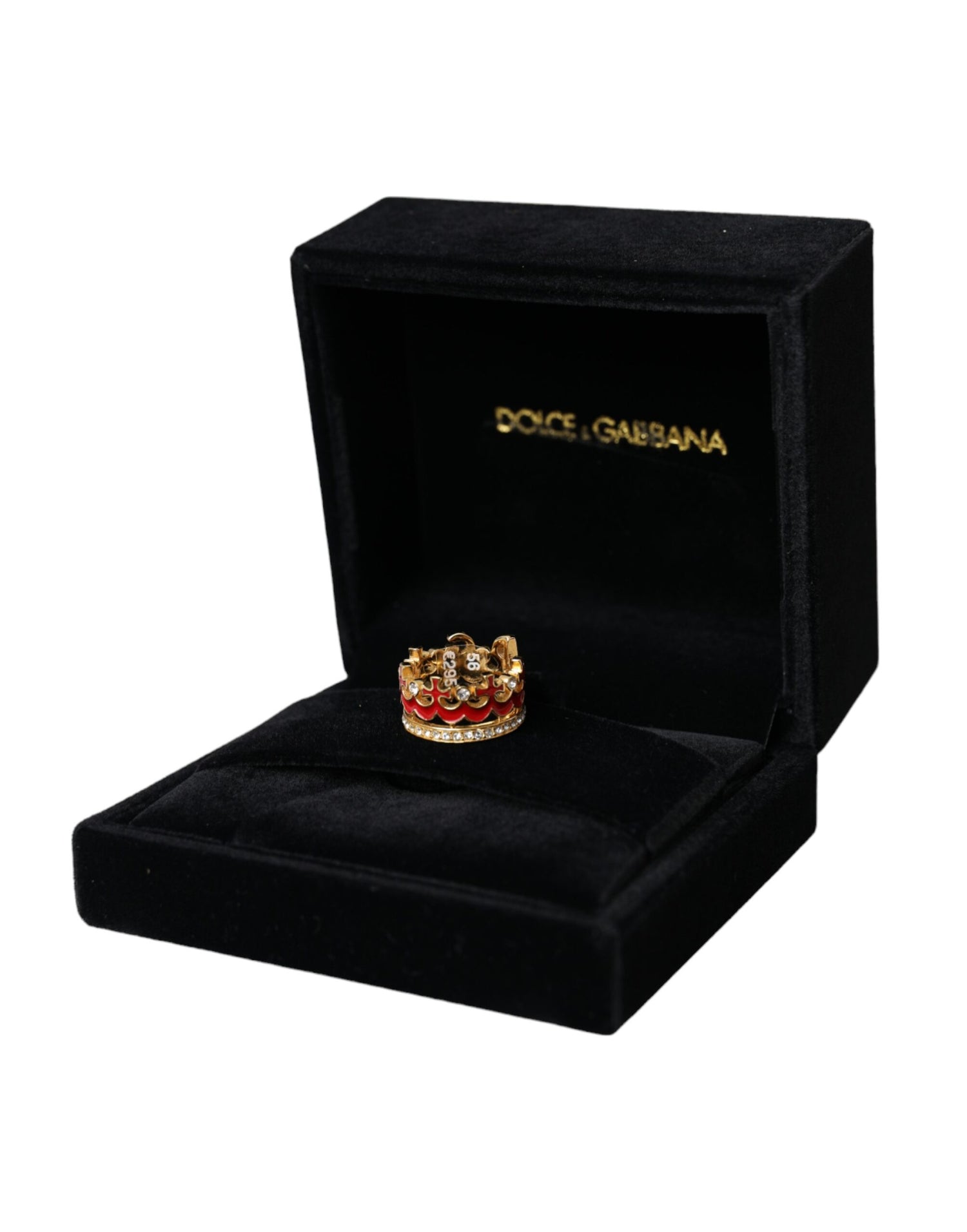 Dolce &amp; Gabbana Gold Tone BrassCrystal Enamel DG CROWN Statement Ring