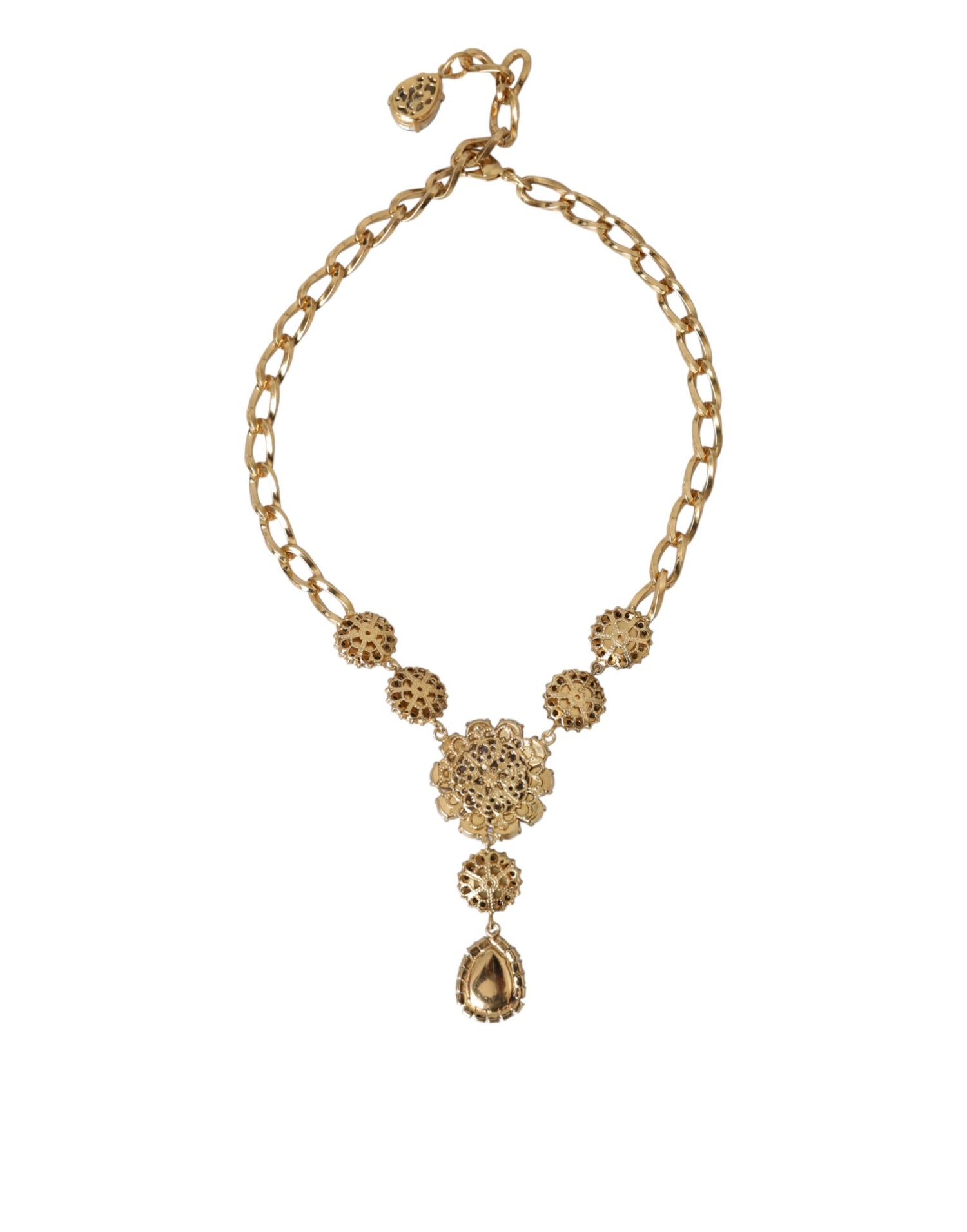 Dolce &amp; Gabbana Gold Brass Crystal Purple Pink Pearl Pendants Necklace