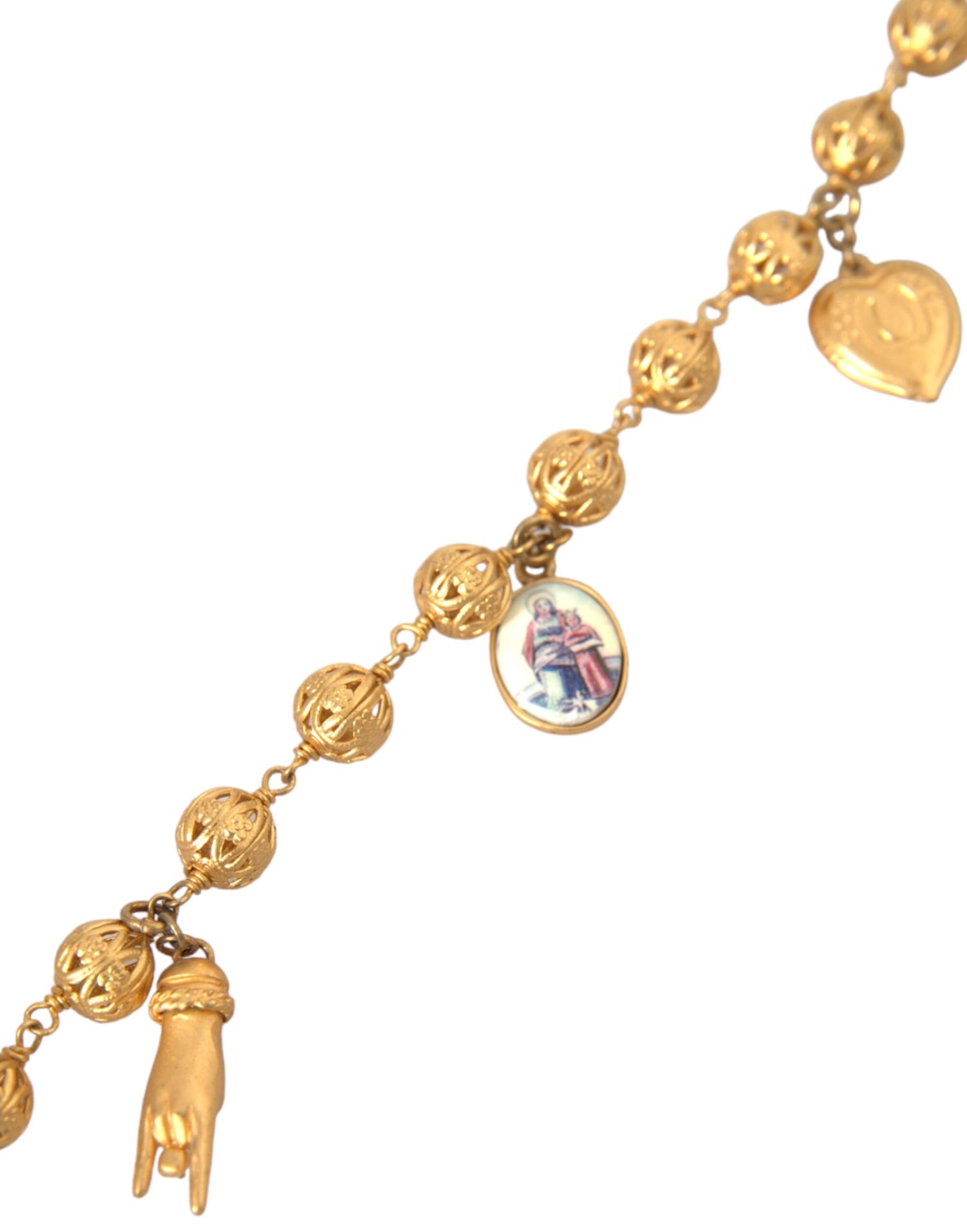 Dolce &amp; Gabbana Gold Tone Chain Brass Beaded Statement Sicily Necklace