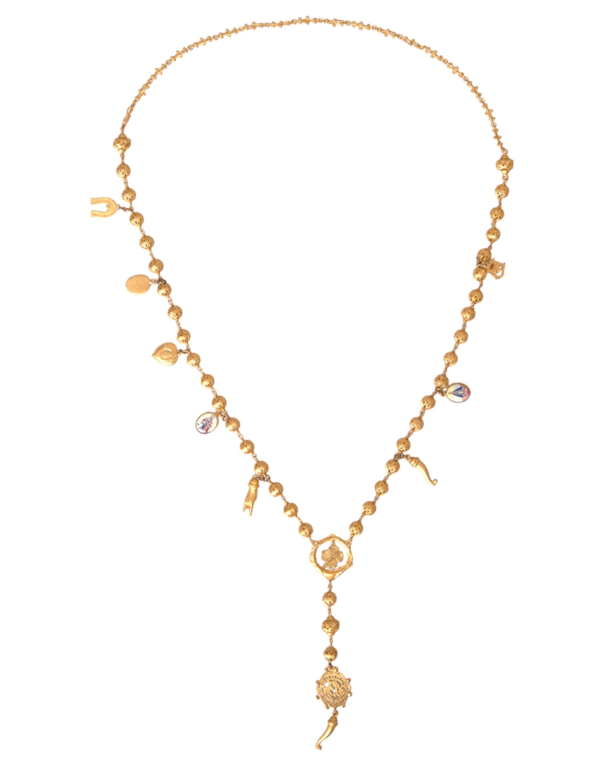 Dolce &amp; Gabbana Gold Tone Chain Brass Beaded Statement Sicily Necklace