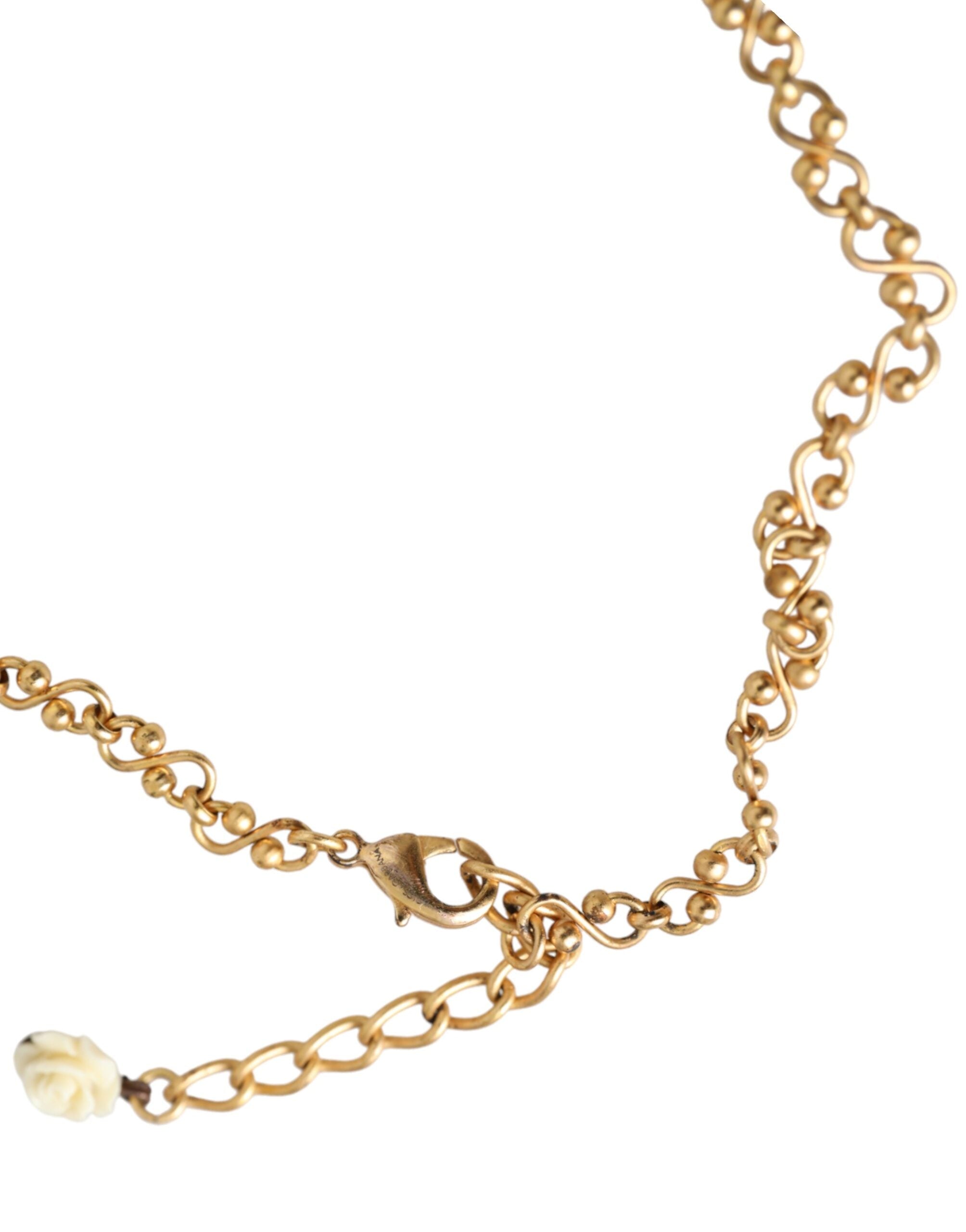 Dolce &amp; Gabbana Gold Brass Chain Sacred Heart Crystal Charm Necklace