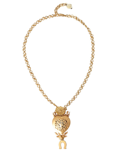 Dolce &amp; Gabbana Gold Brass Chain Sacred Heart Crystal Charm Necklace