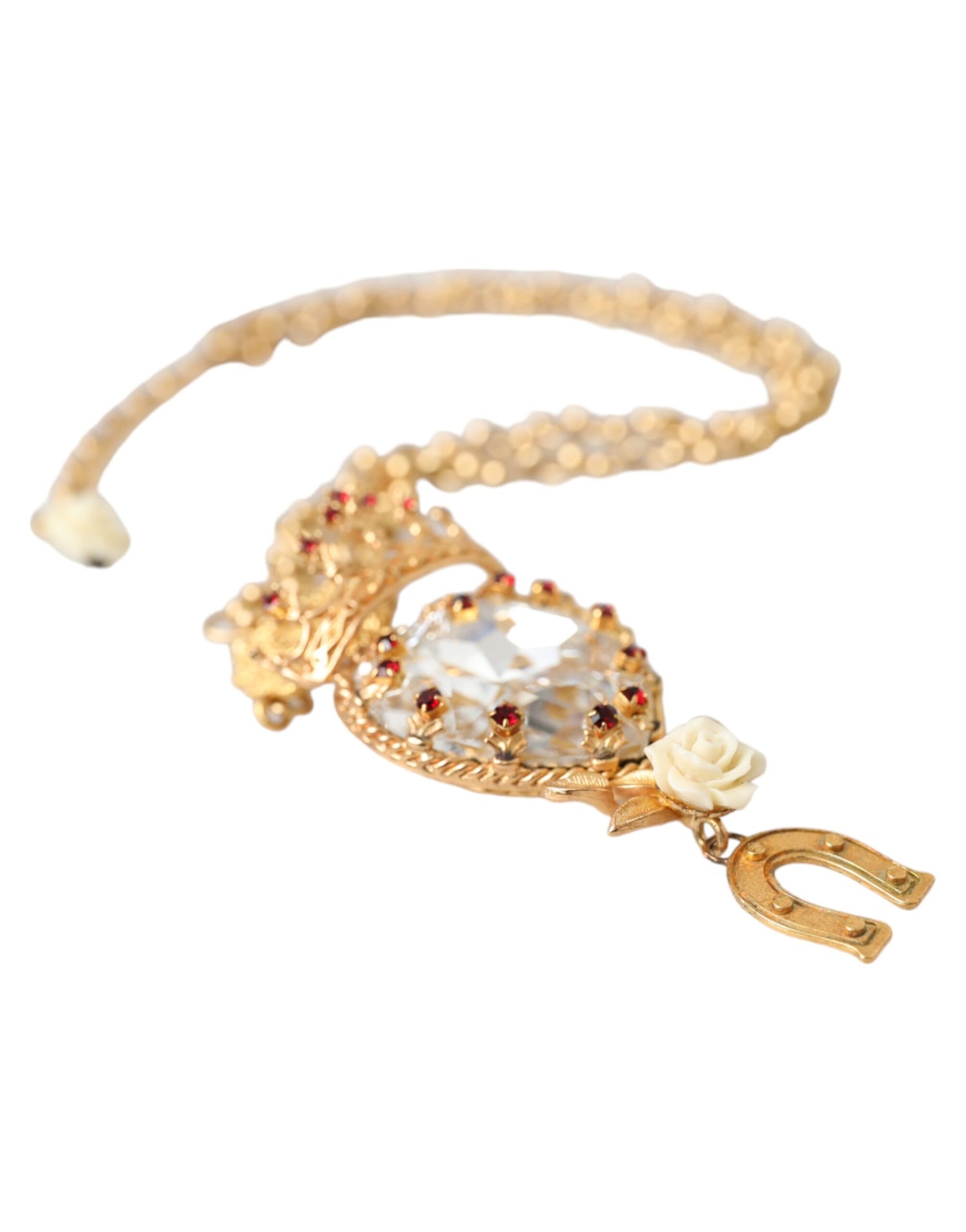 Dolce &amp; Gabbana Gold Brass Chain Sacred Heart Crystal Charm Necklace