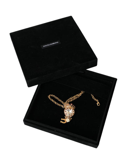 Dolce &amp; Gabbana Gold Brass Chain Sacred Heart Crystal Charm Necklace