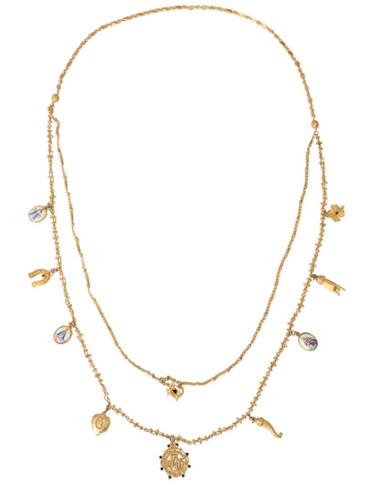 Dolce &amp; Gabbana Gold Tone Chain Brass Charm Statement Sicily Necklace