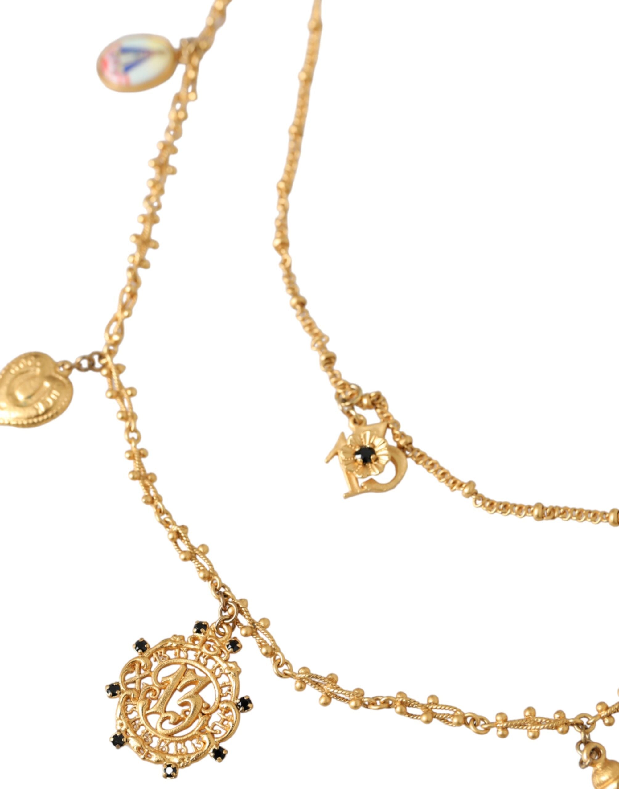 Dolce &amp; Gabbana Gold Tone Chain Brass Charm Statement Sicily Necklace