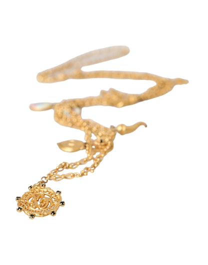 Dolce &amp; Gabbana Gold Tone Chain Brass Charm Statement Sicily Necklace