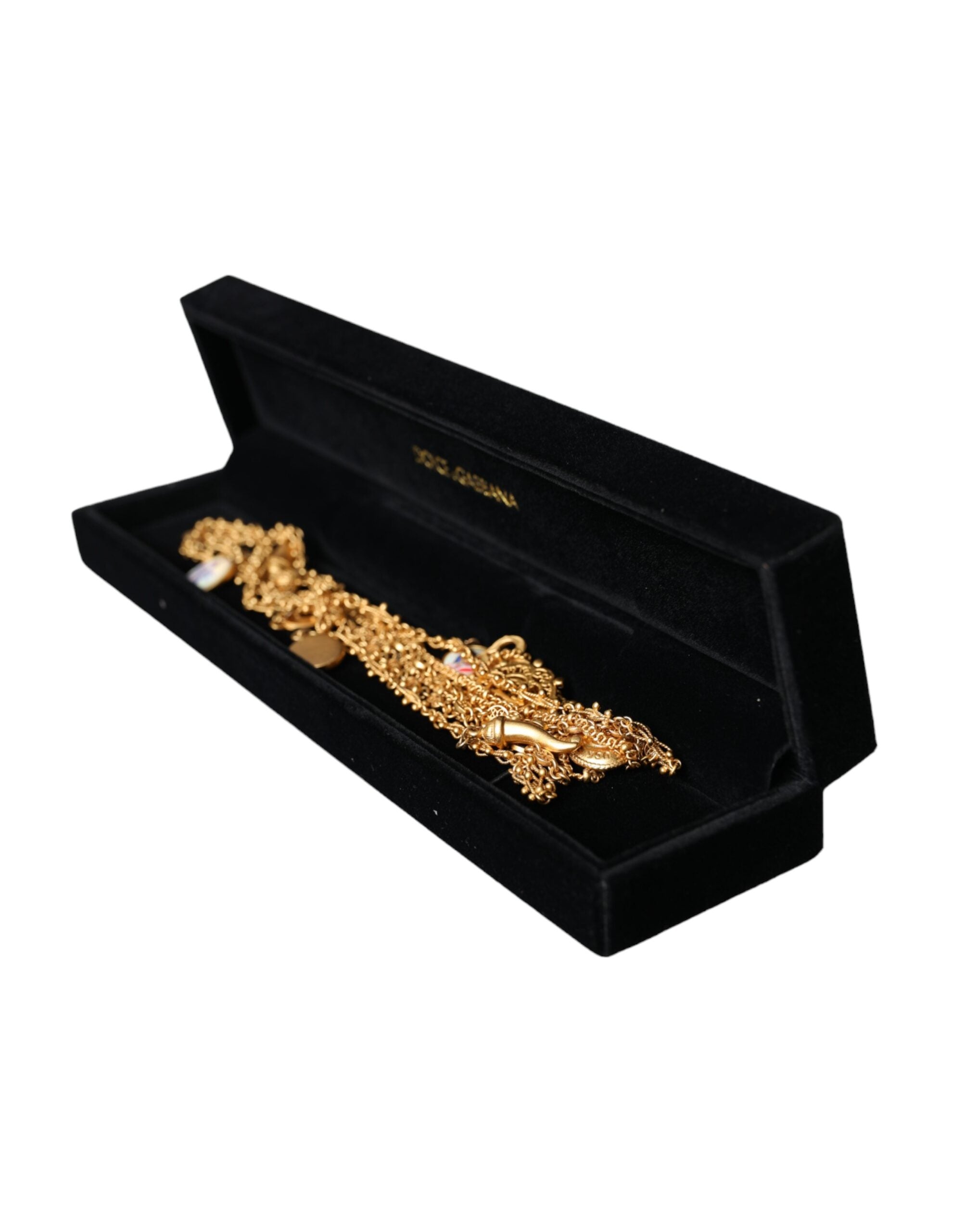 Dolce &amp; Gabbana Gold Tone Chain Brass Charm Statement Sicily Necklace