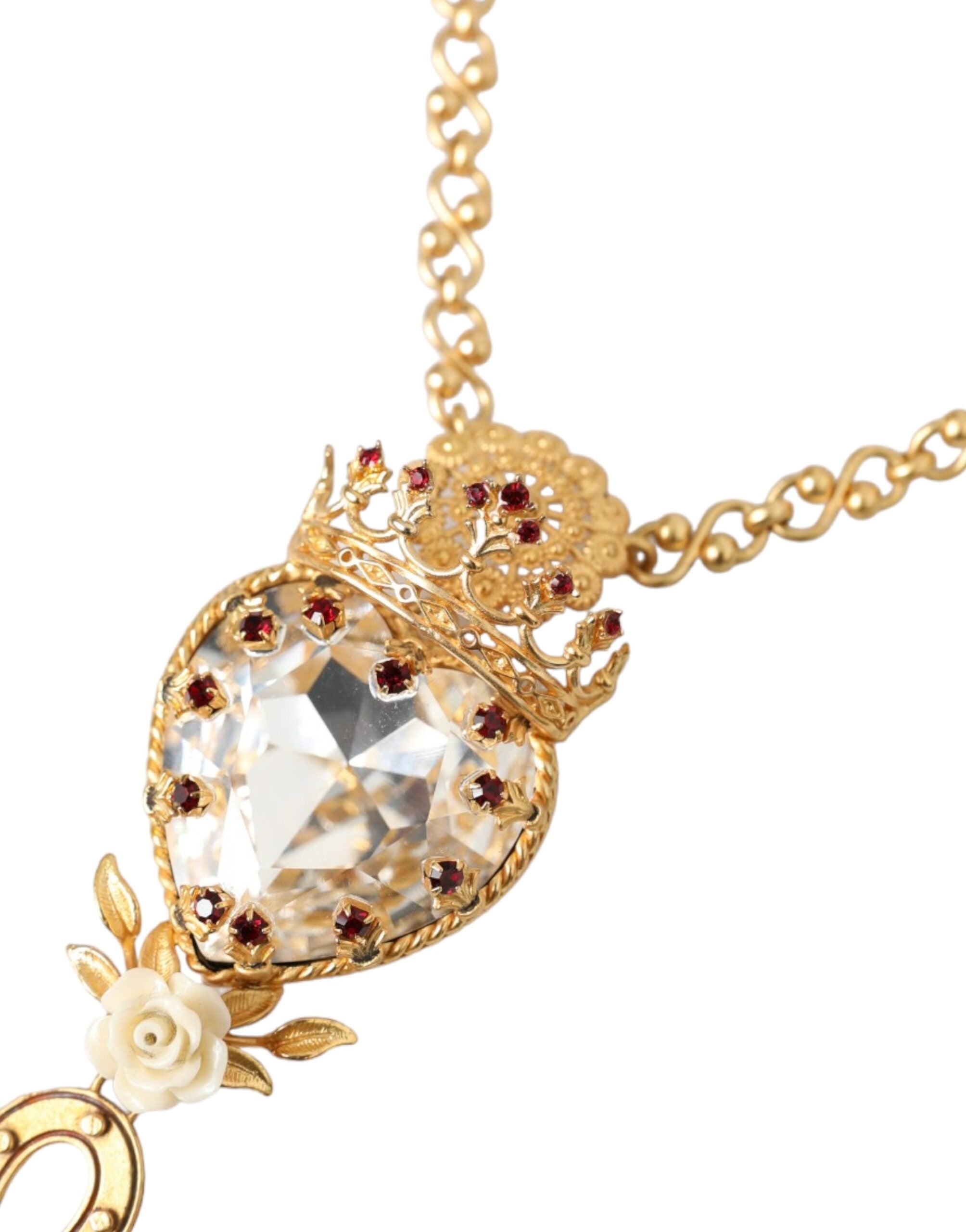 Dolce &amp; Gabbana Gold Brass Chain Sacred Heart Crystal Charm Necklace