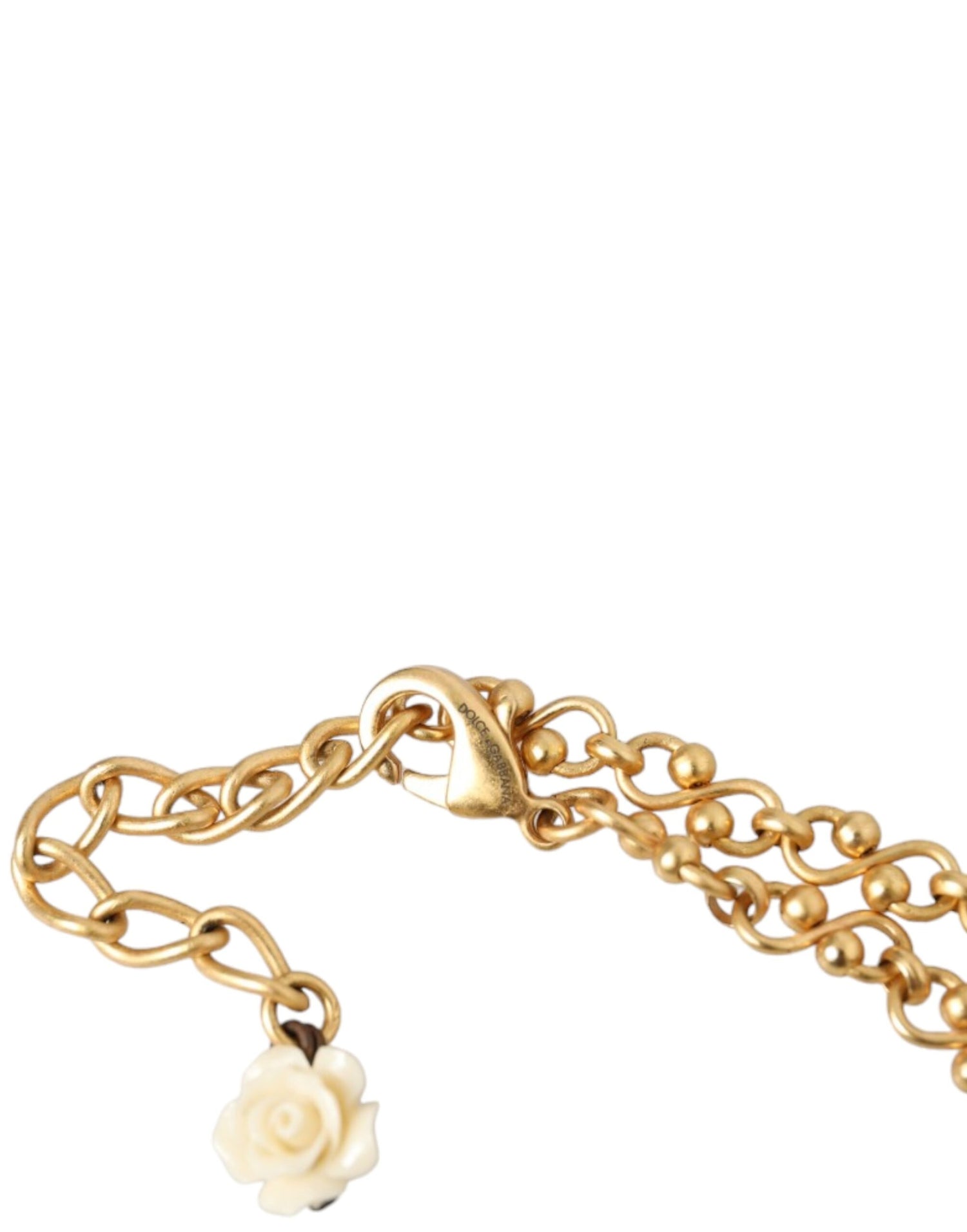 Dolce &amp; Gabbana Gold Brass Chain Sacred Heart Crystal Charm Necklace