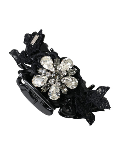 Dolce &amp; Gabbana Black Plastic Crystal Jewelry Brooch Hair Pin