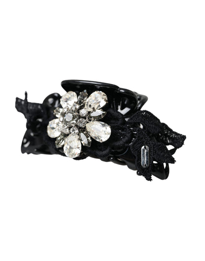 Dolce &amp; Gabbana Black Plastic Crystal Jewelry Brooch Hair Pin