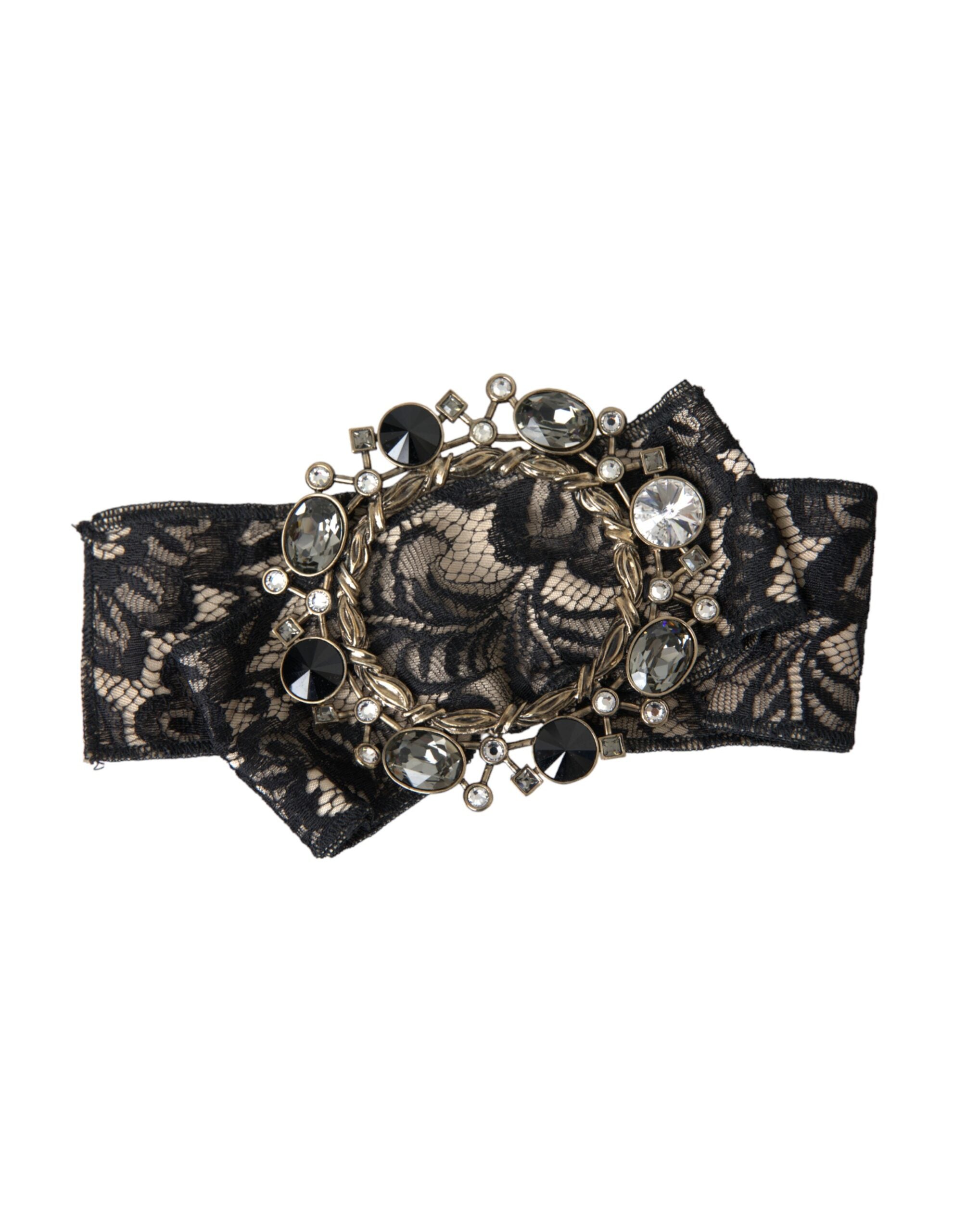 Dolce &amp; Gabbana Black Lace Crystal Handmade Brooch Hair Pin