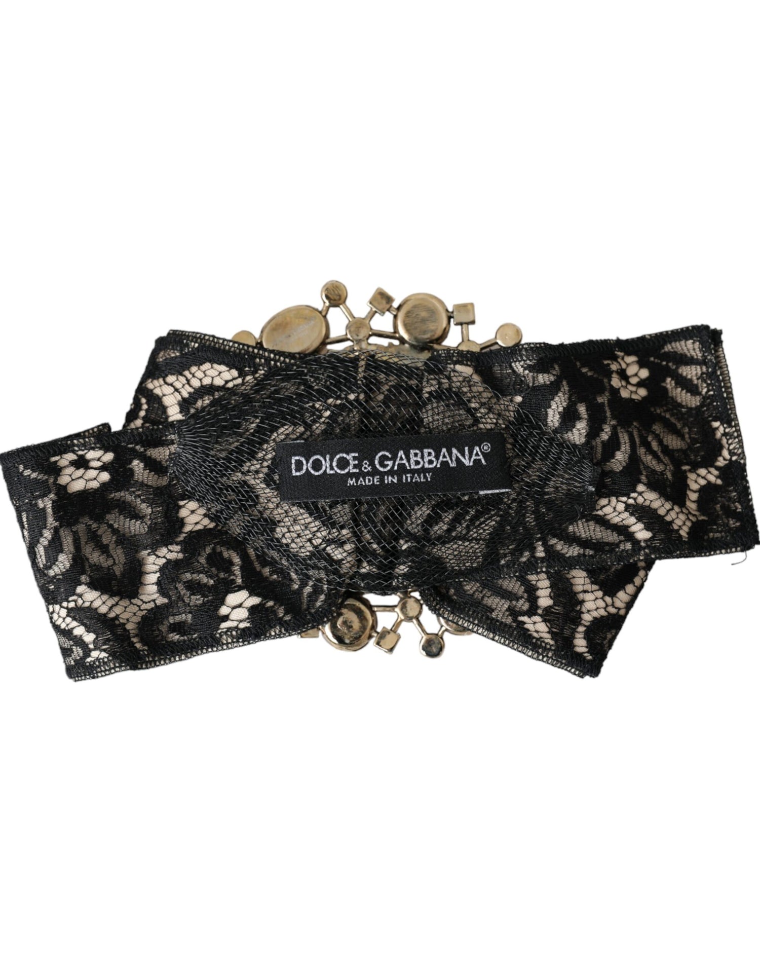 Dolce &amp; Gabbana Black Lace Crystal Handmade Brooch Hair Pin