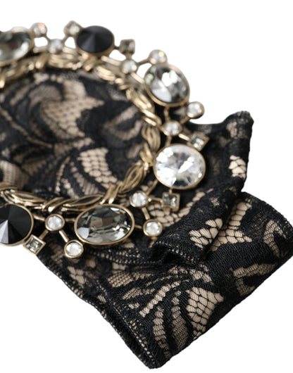 Dolce &amp; Gabbana Black Lace Crystal Handmade Brooch Hair Pin