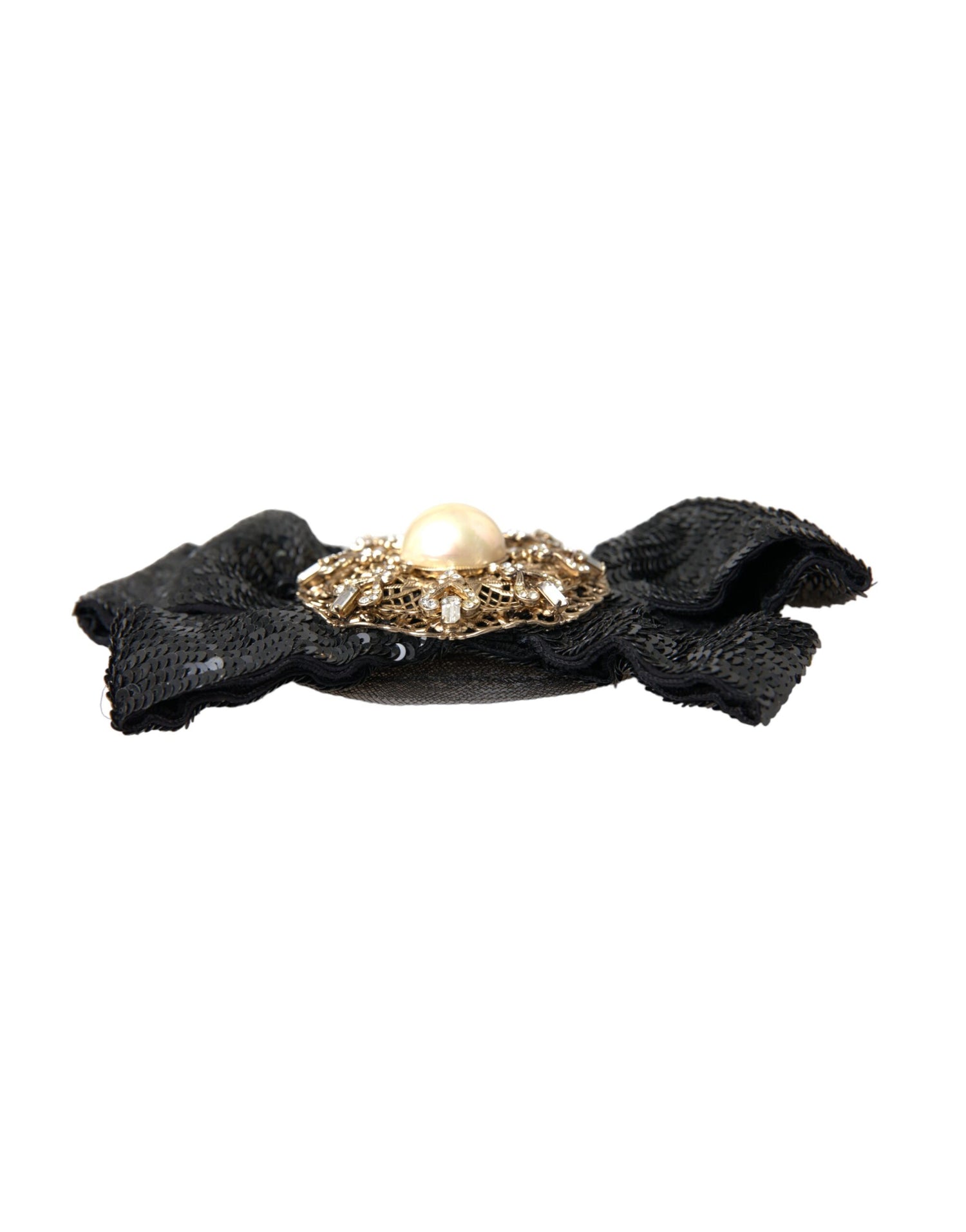 Dolce &amp; Gabbana Black Sequin Pearl Handmade Brooch Hair Pin