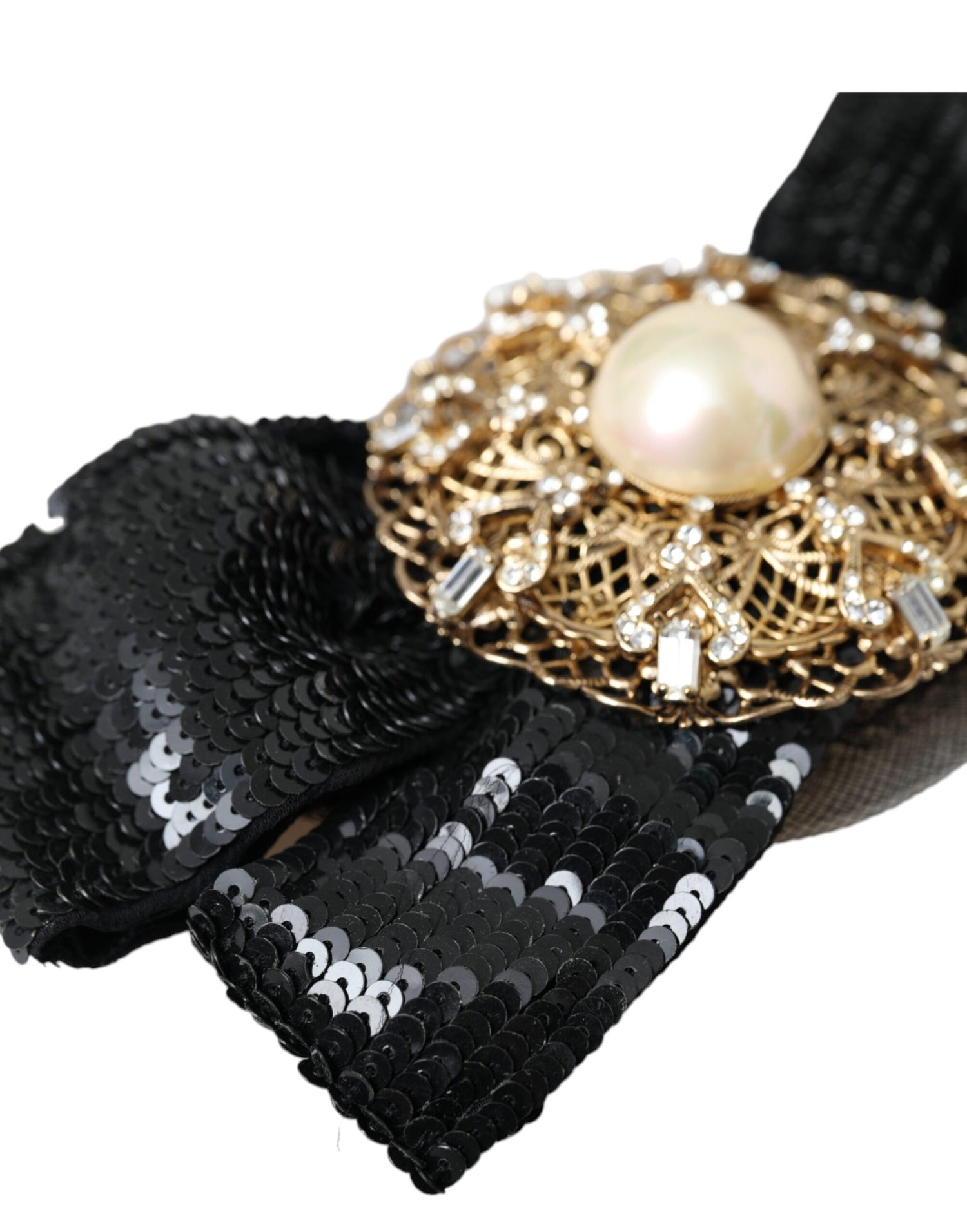 Dolce &amp; Gabbana Black Sequin Pearl Handmade Brooch Hair Pin