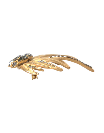 Dolce &amp; Gabbana Gold Brass Leaf Crystal Embellished Brooch Pin