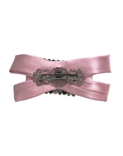 Dolce &amp; Gabbana Pink Satin Crystal Jewelry Brooch Hair Pin