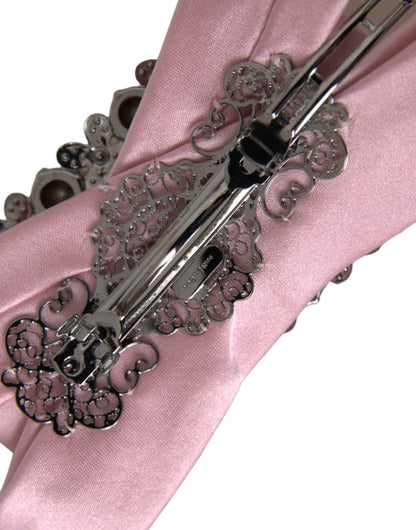 Dolce &amp; Gabbana Pink Satin Crystal Jewelry Brooch Hair Pin