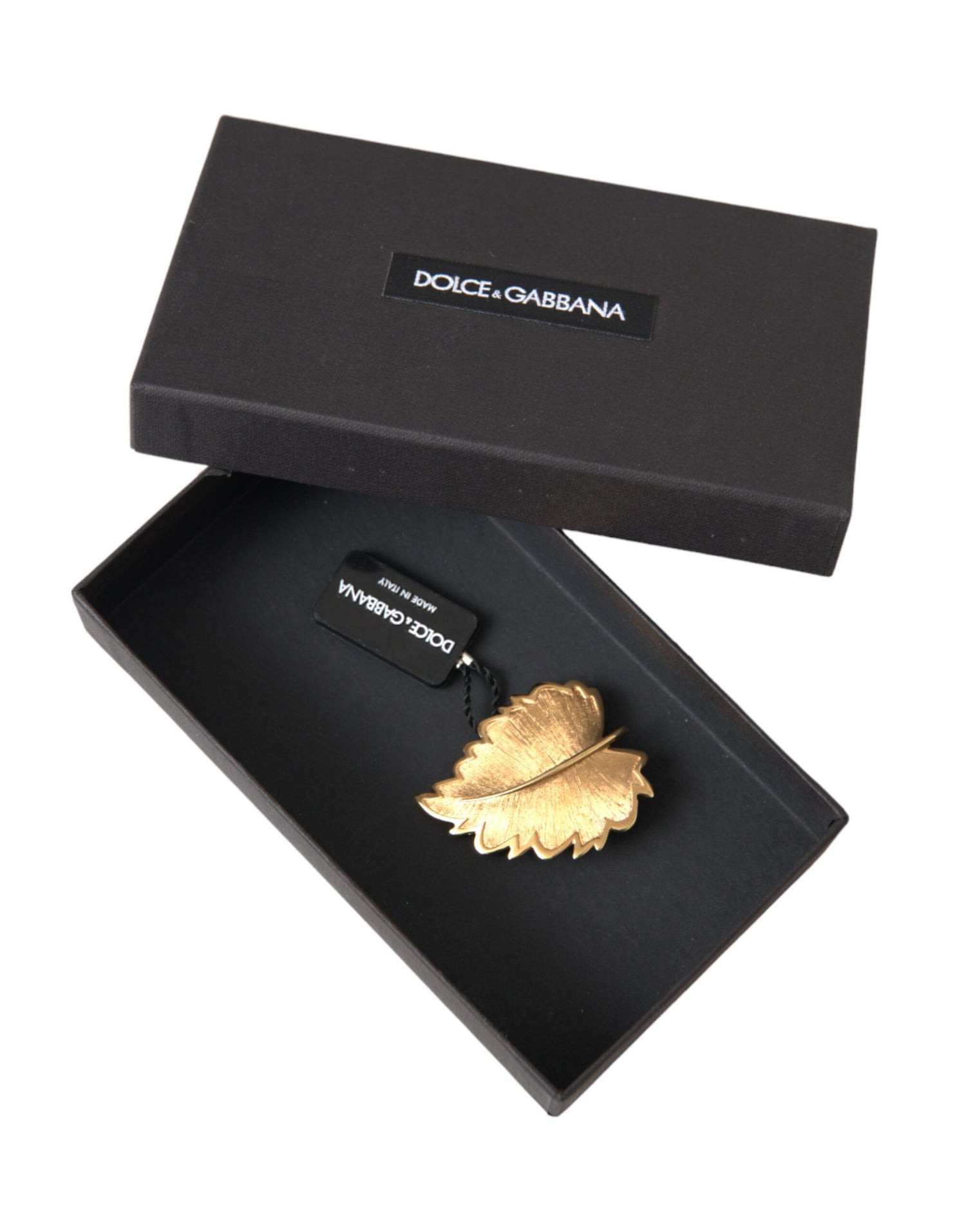 Dolce &amp; Gabbana Gold Brass Leaf Embellished Jewelry Brooch Hair Pin