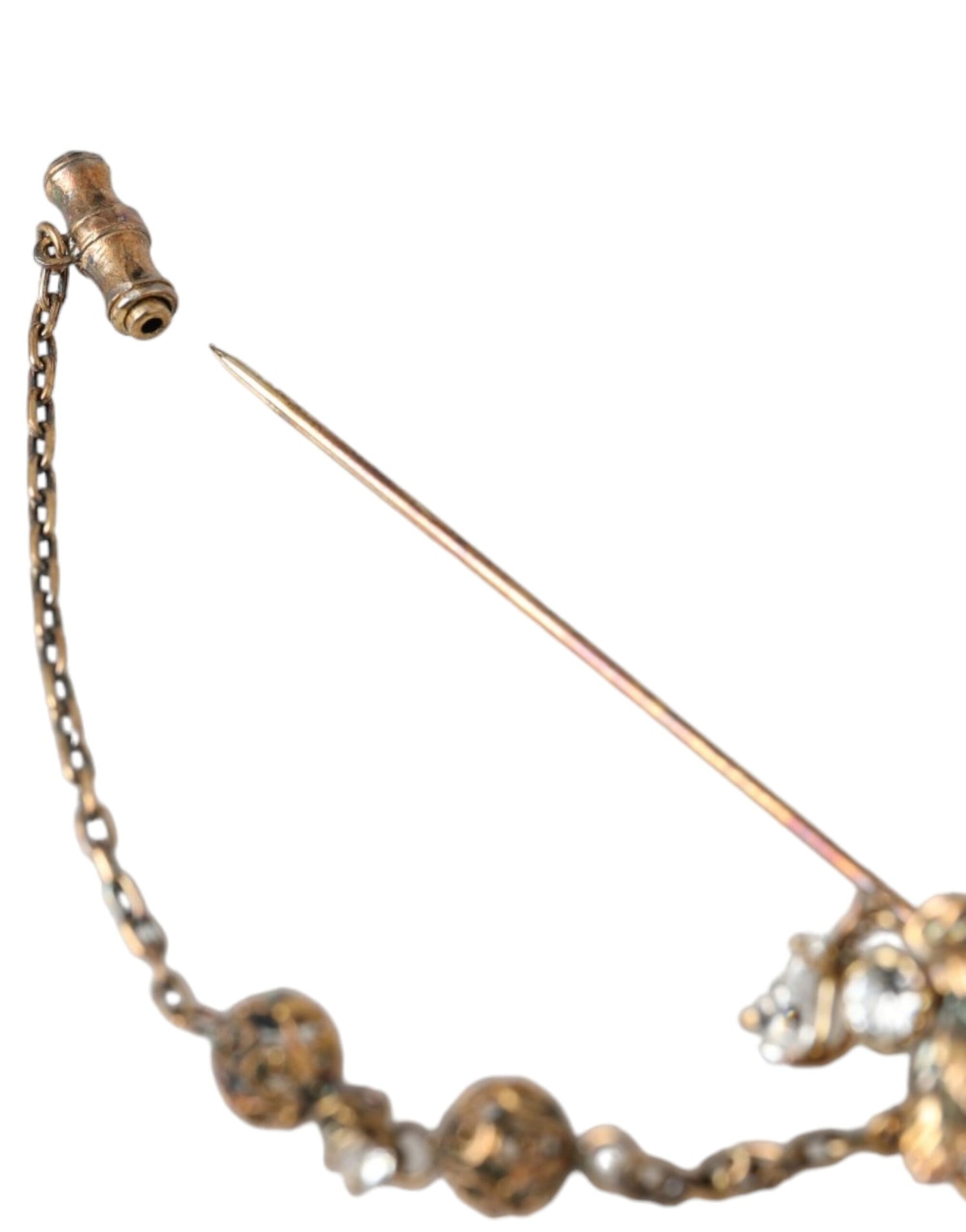 Dolce &amp; Gabbana Gold Brass Crystal Chain 925 Sterling Silver Pin Brooch