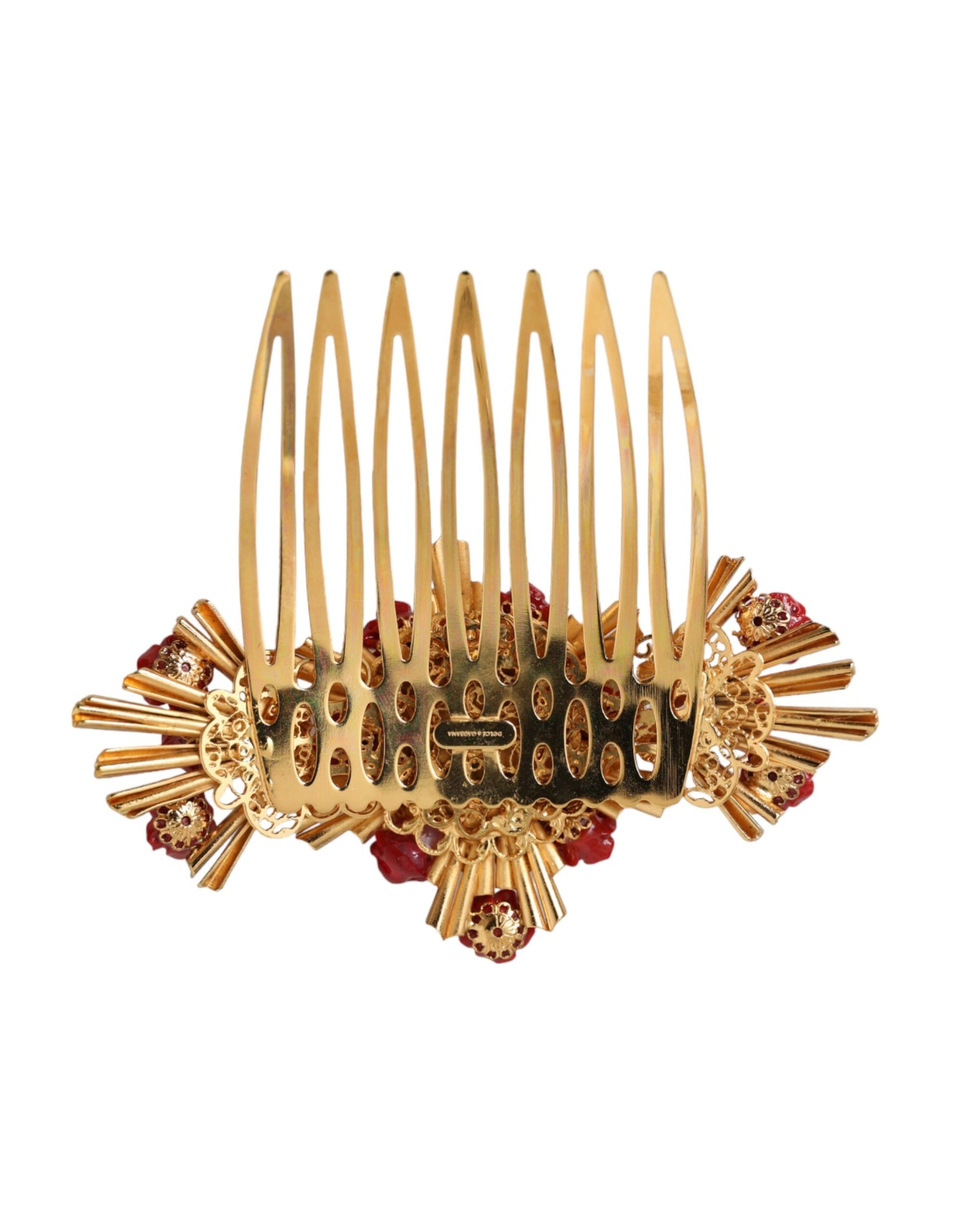 Dolce &amp; Gabbana Gold Brass Crystal Heart Floral Hair Comb