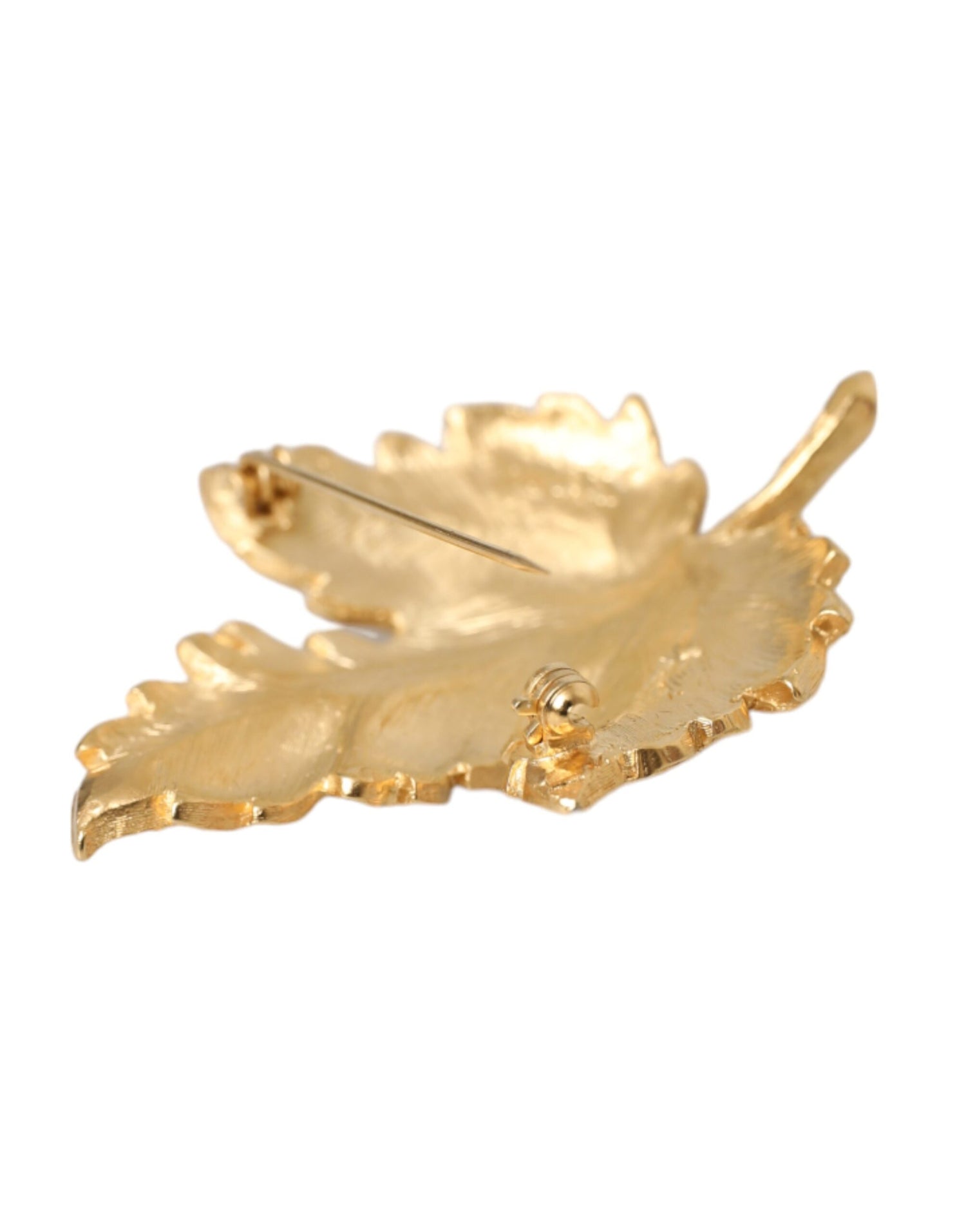 Dolce &amp; Gabbana Gold Brass Leaf Embellished Women Brooch Pin