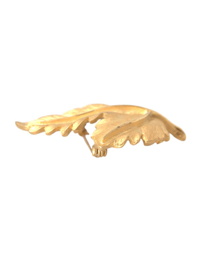 Dolce &amp; Gabbana Gold Brass Leaf Embellished Women Brooch Pin