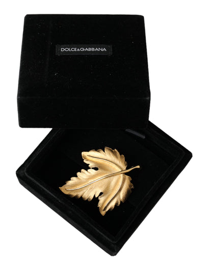 Dolce &amp; Gabbana Gold Brass Leaf Embellished Women Brooch Pin