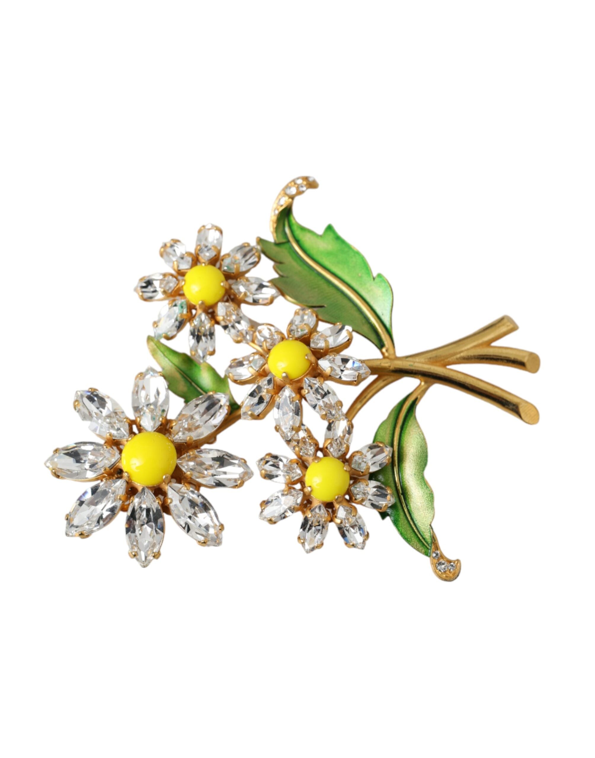 Dolce &amp; Gabbana Gold Yellow Green Filigree Flower Crystals Brooch Pin