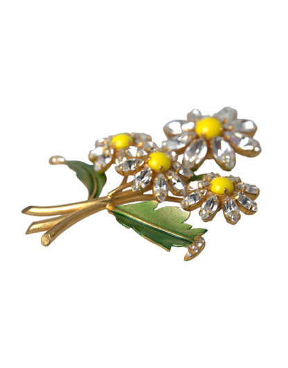 Dolce &amp; Gabbana Gold Yellow Green Filigree Flower Crystals Brooch Pin