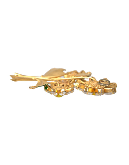 Dolce &amp; Gabbana Gold Yellow Green Filigree Flower Crystals Brooch Pin