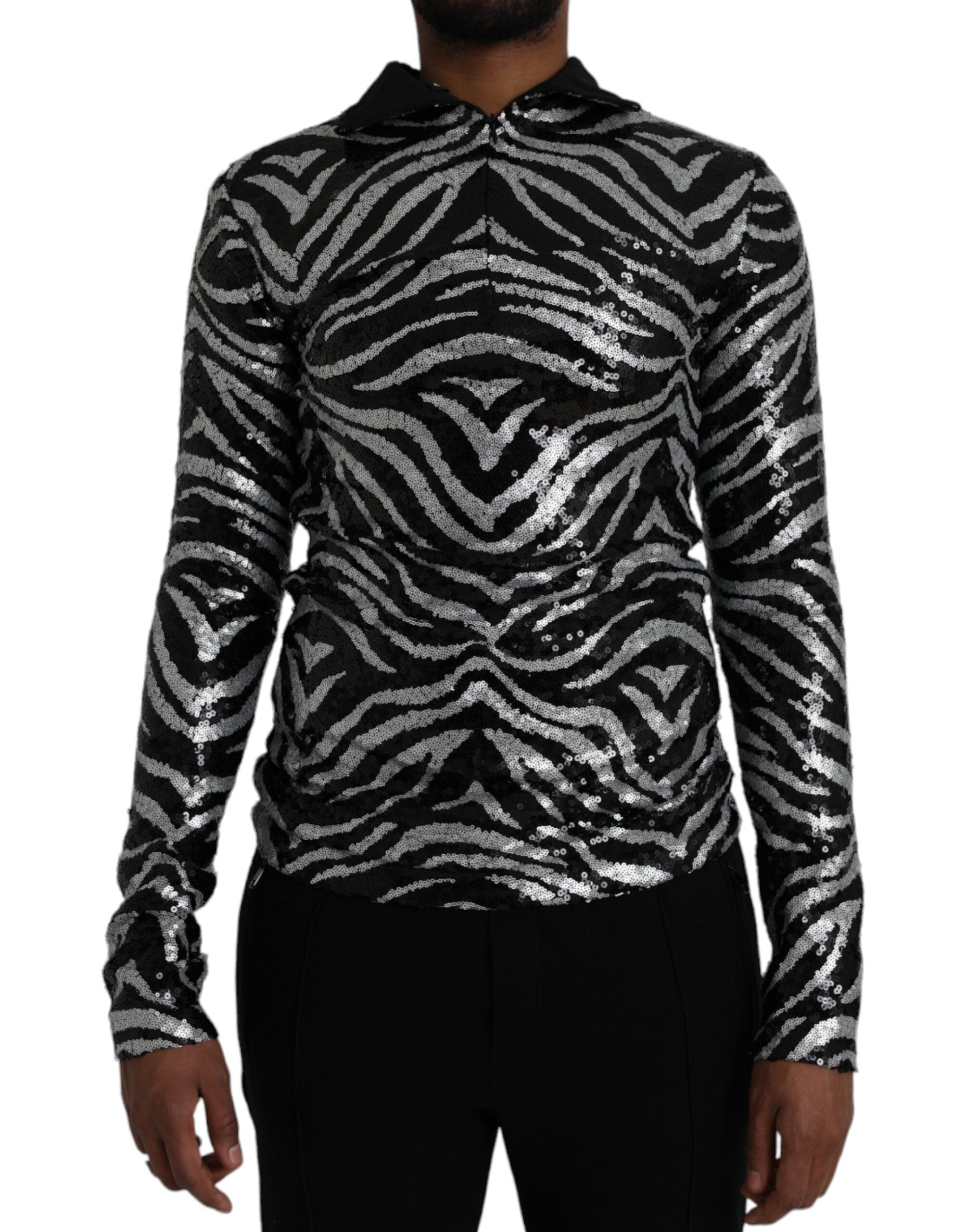 Dolce &amp; Gabbana Black Silver Sequined Polyester Sweater