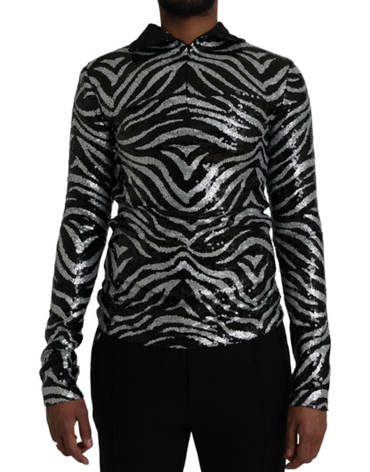 Dolce &amp; Gabbana Black Silver Sequined Polyester Sweater