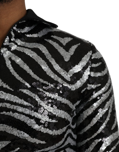 Dolce &amp; Gabbana Black Silver Sequined Polyester Sweater